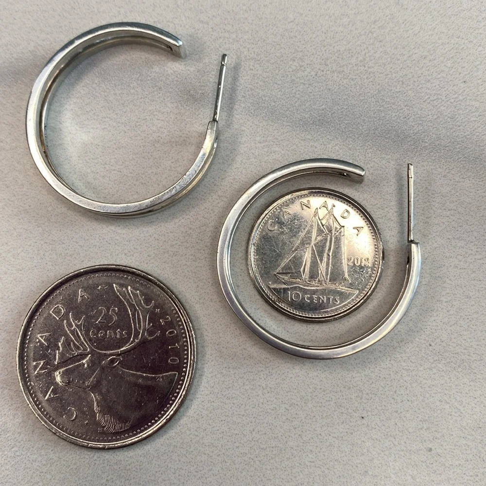 Slotted‎ sterling silver hoop earrings 925 - Picture 4 of 5